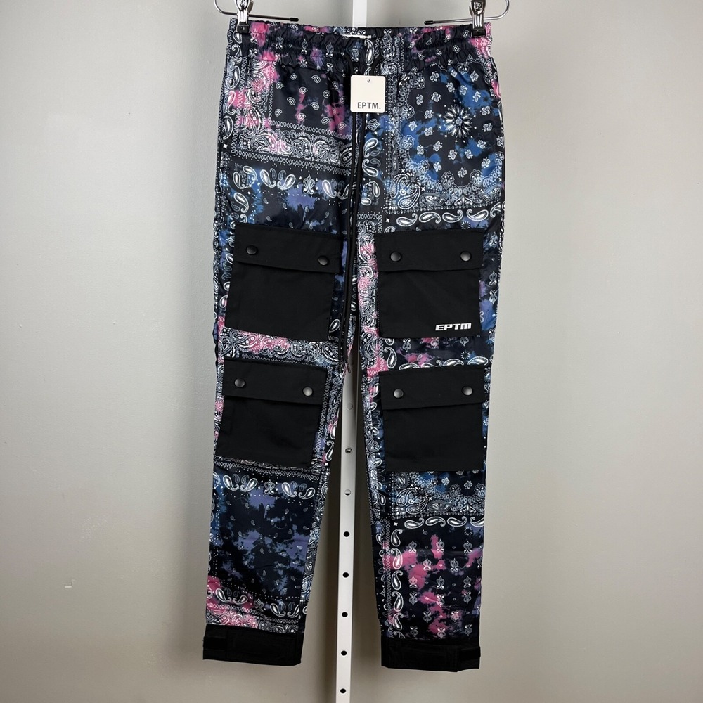 EPTM Cargo Pants Mens XS 28 Galaxy Bandana Print Snap Pockets New‎ NWT